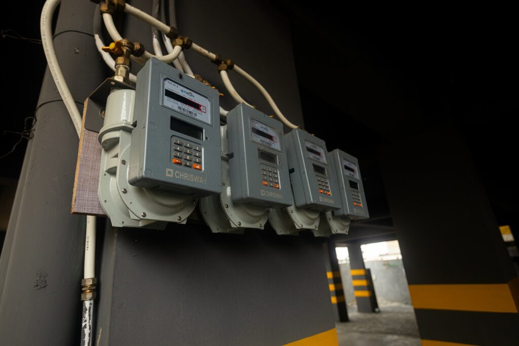 Brum Height 4: Individual electricity meters beside the covered parking area